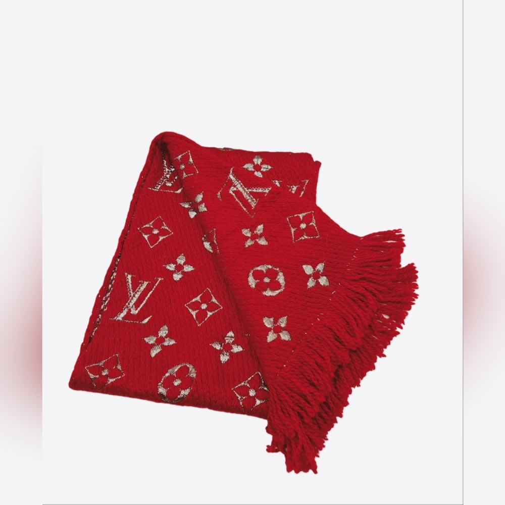 Louis Vuitton Red Metallic Logomania Scarf with Box /COA - Picture 10 of 14